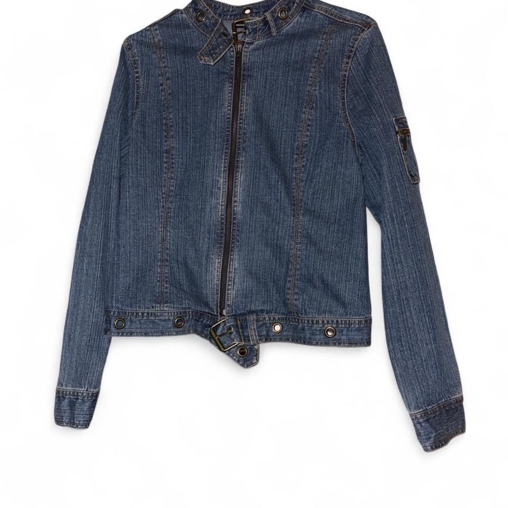 DKNY Y2K Biker Grommet Zip Up Jean Jacket Size XL